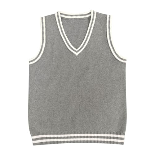 Girls Sweater Vest Tween Kids V Neck Cable Knit Sleeveless Pullover School Uniform Sweaters for Juniors Trendy Back to School Clothes for Teen Girls Solid Casual Tank Tops Grey 7-8 Years