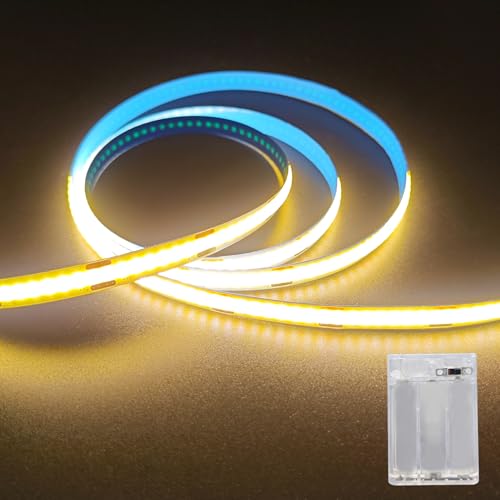 Image of ZSLAIFU Battery Powered LED Strip Lights, 3.3FT COB LED Strip Light, Battery Operated LED Lights, Warm LED Strip Lights Battery Powered for Closet, Cabinet, Shelf, Kitchen, DIY Lighting