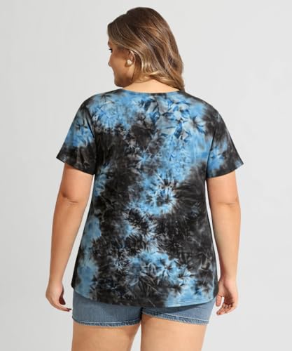 Image of CARCOS Plus Size Tops for Women Short Sleeve Shirts Basic Tee Solid Color Blouse V Neck Tunic Loose Fit Tshirts Summer XL-5XL