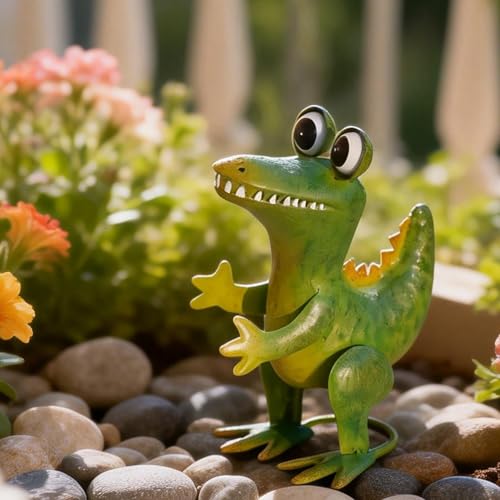 Estatua de Cocodrilo para Jardín de Metal Verde miniatura 5