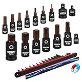 Allen-Wrench Hex Bit Socket Set: 16-Piece Hex Socket Set with Magnetic Socket Rail Organizer 1/4, 3/8, 1/2-Inch Drive 5/64-9/16 Hex Key Socket Set with Adapter for Professional Garages Workshop