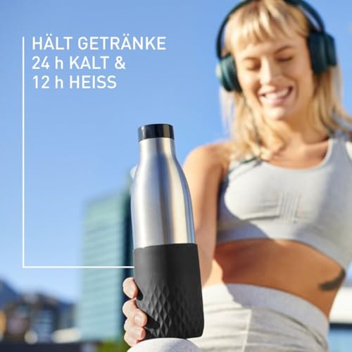 Emsa Bludrop Sleeve Isolier-Trinkflasche, 0,5 Liter, 100% dicht, Quick-Press Verschluss, Ergonomischer 360° Trinkgenuss,12h warm, 24h kühl… – Ansicht 4