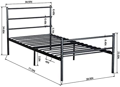 Voilamart Single Metal Bed Frame, 3ft Single Beds Frame with Headboard and Footboard Solid Bedstead Bed Base (Black)