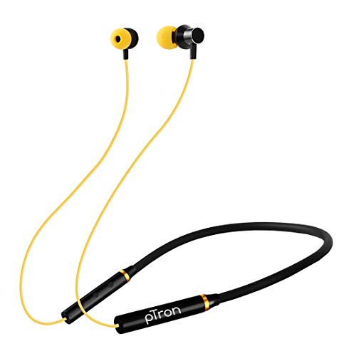 pTron Tangentbeat in-Ear Wireless Headphones w/HD Mic, Deep Bass, 10mm Drivers, Clear Calls, BT5.0, Dual Device Pairing, Fast Charging, Magnetic Buds, Voice Assistant & IPX4 Neckband (Black/Yellow)