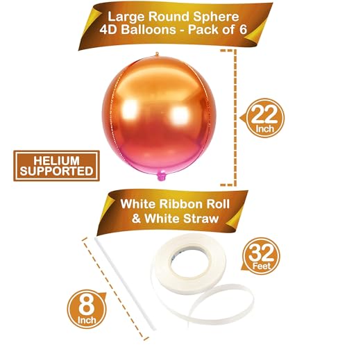 Image of KatchOn, Orange Balloons - Big, 22 Inch, Pack of 6 | 4D Foil Metallic Balloon for Birthday Decorations, Orange Party Decor | Baby Shower Decorations, Basketball Party Decorations, Wedding, Graduation