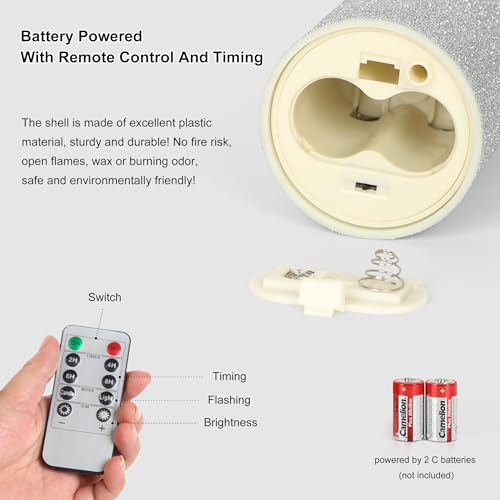 Simpdecor 2Pcs Glitter Flameless Candles 6'' Silver 3D Flickering Moving Flame Wick Led Candles Battery Powered Pillar Flameless Candle Set With Timer And Remote For Home Anniversary Events Décor thumb #3