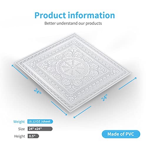 Image of Art3d Drop Ceiling Tiles, Glue up Ceiling Tiles, 2'x2' Plastic Sheet in White (12-Pack, 48 Sq.ft)