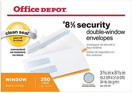 Miniatura 5 de Office Depot Sobres de doble ventana, 8 58 pulgadas (3 58 pulgadas x 8 58 pulgadas), blanco, autoadhesivo, caja de 250, 77159