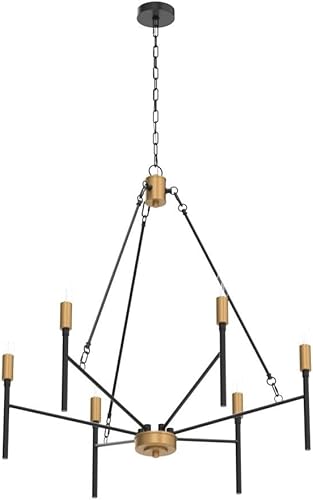 Miniatura 4 de LALUZ Candelabro negro y dorado, lámpara moderna de mediados de siglo de 6 luces, lámpara de araña grande de 27 pulgadas con soporte para lámpara de