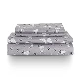 Berkshire Blanket Peanuts® Kids Sheet Set, Full Size - 4 Pieces, Peanuts® Mini Poses and Paws Grey, Cute Character Snoopy Printed Soft Microfiber Bed Sheets