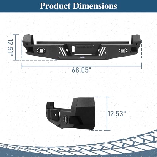 Image of Hooke Road Tacoma Rear Bumper for Toyota Tacoma 3rd Gen 2016 2017 2018 2019 2020 2021 2022 2023 Pickup Trucks, Offroad Steel Replacement Bumper