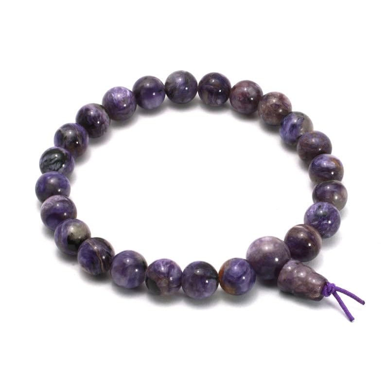 Bracelet charoïte naturelle extensible 17cm : perles rondes 8mm en pierre véritable LKBEADS