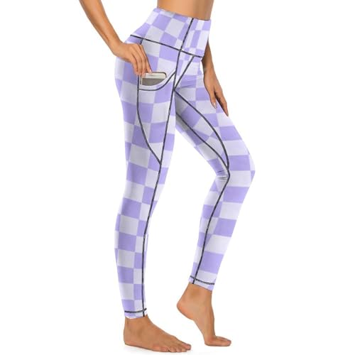 Legging violet à carreaux pastel avec poches anti-glisse