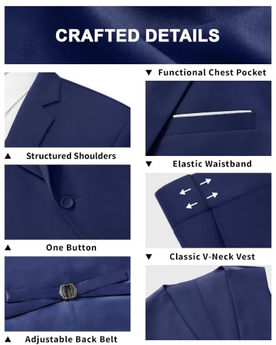 Image of LUPURTY Men's 3 Piece Suit, One Button Slim Fit Tuxedo