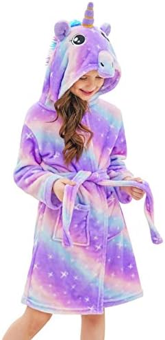 Doctor Unicorn Girls Unicorn Galaxy Stars Hooded Robe, Unicorn Gifts for Girls - Bright Purple Galaxy 10-11 Years
