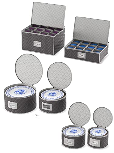 Woffit China Storage Containers - 6 Pack, Quilted Dinnerware & Stemware Set Bins For Packing Dishes And Glasses W/ 48 Felt Protectors - Essential Dish Supplies For Moving, Christmas, Seasonal Storage ﻿ #TOP21