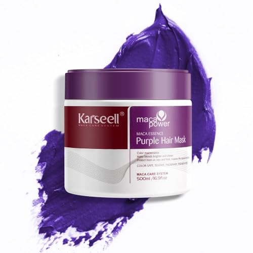 Karseell Purple Hair Mask for Blonde, Lightened & Grey Hair, Anti-Brass Toning & Deep Repair Treatment, Smooth & Shine with Frizz Control 500ml