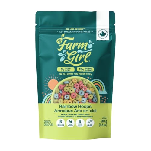 Rainbow Hoops Artistian Keto Cereal - Low Carb Non-GMO Gluten Free Low Sugar Zero Preservatives - Plant Based Protein - Perfect for Keto Vegan and Paleo Diets - Made in Canada (280g)