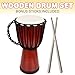 ArtCreativity 16 Inch Wooden Djembe Drum Set with Sticks, Rustic Brown Wood African Drum Design, Fun Musical Instrument for Kids and Adults, Great Gift Idea