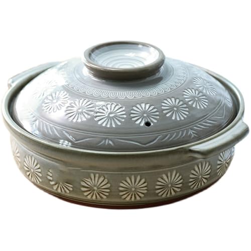 Marmite en céramique ronde en grès et porcelaine blanche bleue avec couvercle