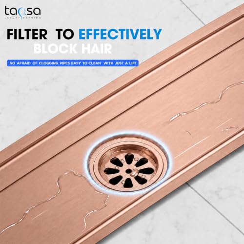 Image of Tapsa Tile Insert Floor Drain | 304 Stainless Steel | Invisible Shower Drain Channel | Shower Drain Channel | Water Drain Channel | with Cockroach Trap. (24X4, Rose Gold Tile Insert Floor Drain 20 mm)