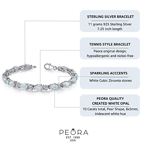 Peora SB4338 10 Carats Created White Fire Opal Teardrop Tennis Bracelet For Women 925 Sterling Silver, Pear Shape 8X5Mm thumb #3