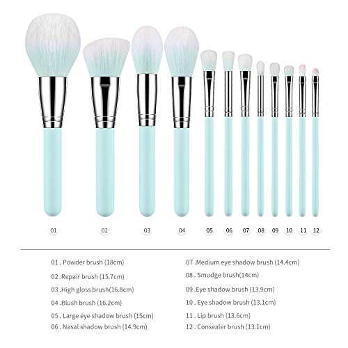 Makeup Brushes Set 12 Pieces Professional Cosmetic Makeup Brush Kit with Wooden Handle Synthetic Bristle for Face Powder Foundation Blending Eye Shadow Concealer Makeup Brush Bag (Light Blue)