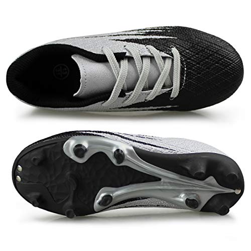 Hawkwell Kids Outdoor Comfortable Soccer Shoes(Toddler/Little Kid/Big Kid), Black Silver Pu, 2 M Us #TOP2