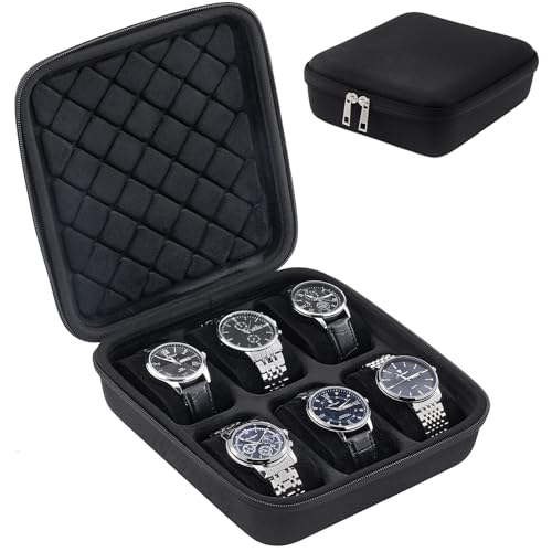 ProCase Travel Watch Case Gift for Men 6 Slots Hard Shell Storage Box for Watch Bracelet Accessories Zippered Organizer Bag Fathers Day Gift for Dad -6 Slots
