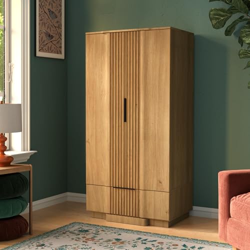 Yechen 67" Fluted Armoire Wardrobe Closet with Doors and Drawer,