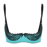 LiiYii Women's 1/4 Cup Lace Shelf Bra Brassiere Tops Underwire Push Up Sponge Bras Bandeau Bra Turquoise Medium
