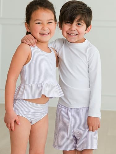 Image of RuffleButts Girls UPF50+ Sun Protection One Shoulder Ruffle Tankini Two Piece Swimsuit