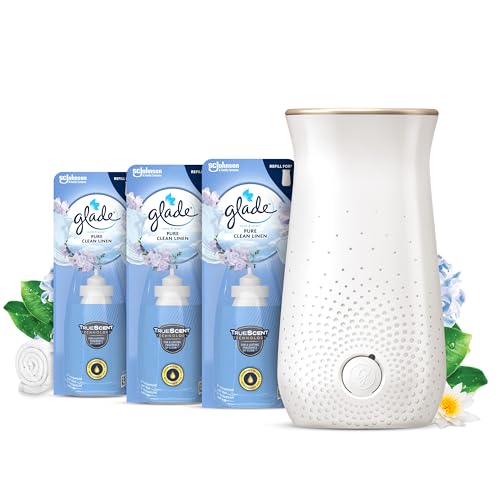 Glade Sense & Spray Air Freshener Holder and Refills Motion Activated Automatic Room Spray and Odour Eliminator for Home Clean Linen 1 Holder and 3 Refills (3 x 18ml)