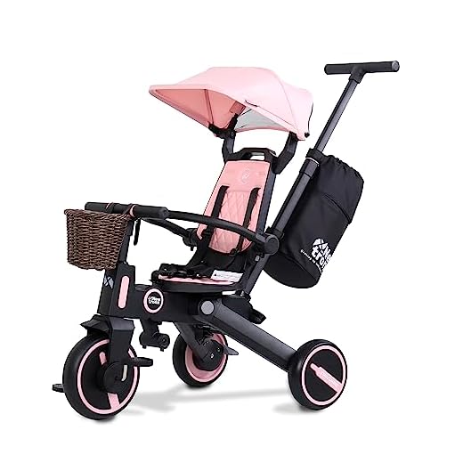 Newtronx Trixplorer Foldable Tricycle-Toddler Tricycle Removable Push Handle, Rotatable Seat, Adjustable Canopy, Safety Harness, Storage, Basket-Tricycle for Toddlers for 1-5 Year Old (Pink/Princess)