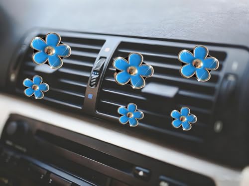 Image of 6pcs Colorful Daisy Flower Auto Air Vent Clips, Car Air Outlet Freshener Clip for Car Interior Decoration Accessories (Blue)