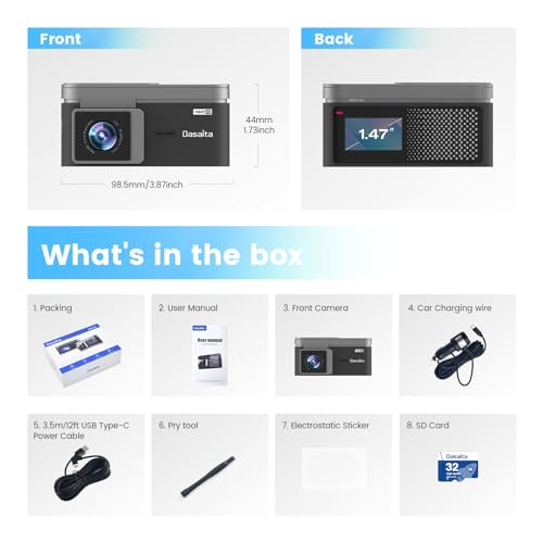 Dasaita USB Dash Cam 1080P Car Camera, Front Dash Camera for Android Car Stereo, with 1.47" IPS HD Display, 170°Wide Angle, WiFi, WDR, G-Sensor, Loop Recording, Free 32GB Card，Night Vision - DAS-U2 - image 6
