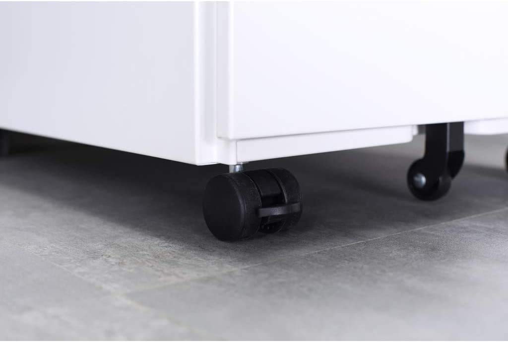 Aktenschränke, Büro-Rollcontainer,Rollcontainer, inkl. 3 Schübe Bürocontainer mit Anti-umkippen-mechanismus für A4, Mobilen, Abschließbar ; 39cm B x 50cm L x 60cm H, JLB021-W