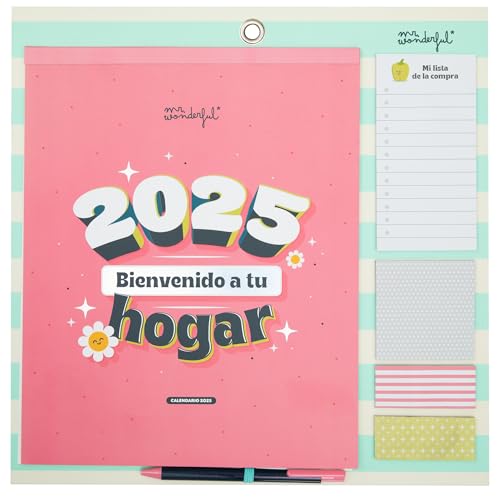Mr. Wonderful - Calendario de Pared Magnético 2025-2025, Bienvenido a tu Hogar - Incluye 4 Hojas de Pegatinas, 2 Bloc de Notas Adhesivas