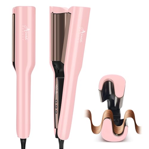 Aima Beauty 1 Inch Deep Wave Curling Iron Hair Crimper Waver Beach Waves Curling Wand, Memory Timer, Adjustable Temps Travel Dual Voltage Anti-Scald Long Lasting Style Ionic Anti-Frizz, Pink
