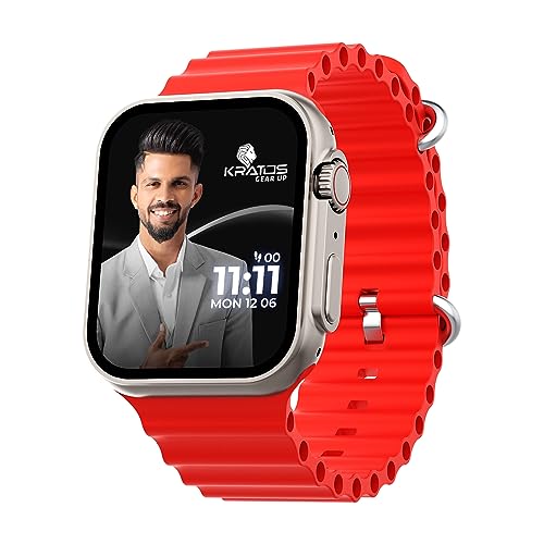 Image of Kratos SW16 Smart watch with 1.85 inch HD LCD Display, Bluetooth Calling, 1.8mm Curved touch screen, Rotating Crown, Metallic body,G-Sensor,SpO2,HR,BP & sleep Monitoring,Bluetooth Photo Capture Smartwatch