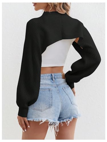 GORGLITTER Women's Cropped Sweater Mock Neck Bishop Sleeve Long Sleeve Knit Shrug Top2