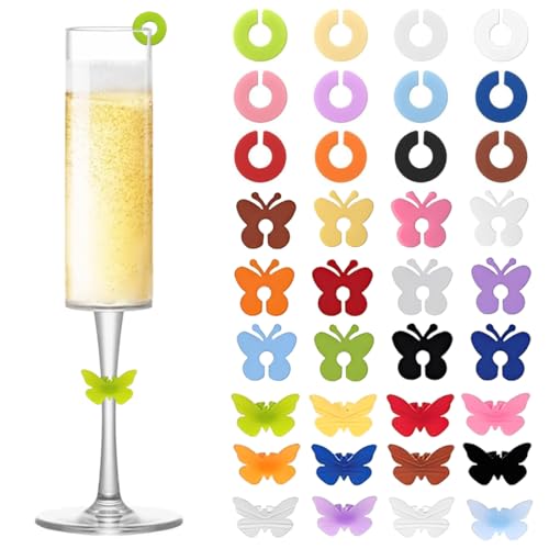 YUPZAR 36 Pezzi Colorati Segna bicchieri, Segnabicchieri in Silicone per Feste, Pennarelli per Bevande Segnabicchiere in Silicone, Marcatori per Bicchieri da Vino Riutilizzabili Marcatori.