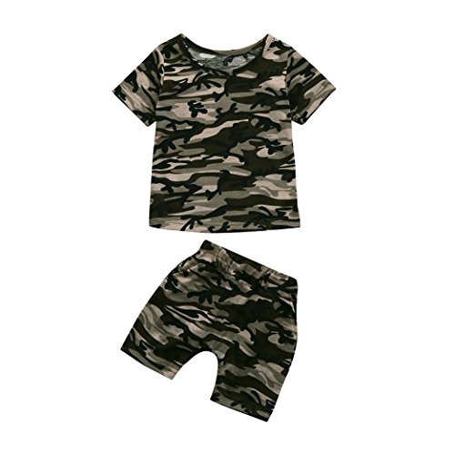 Conjunto Ropa de bebé Niño, Niño pequeño Niños Bebé Camuflaje Camiseta Tops + Pantalones Cortos Conjunto de Ropa Trajes (Camuflaje, Tamaño:18-24Mes)