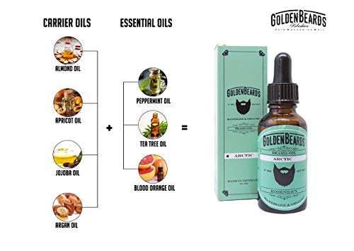 Organic Beard Oil And Beard Growth – Arctic - 30Ml *Golden Beards* | 100% Organic | Moisturise Your Beard And Skin, 100% Vegan & Organic Oils - Stop Itching Beard - Mint Smell - Made In Denmark- #TOP2