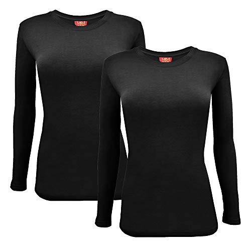 ACTIVE UNIFORMS Women's Under Scrub Tee Crew Neck Long Sleeve T-Shirt 2- Pack (Black, X-Large)
