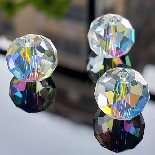 Image of 10mm White Rondelle Glass Beads for Jewelry Making 200pcs Faceted Briolette Shape Crytal Spacer Beads Assortments Supplies Accessories for Bracelet Necklace for Wholesale - AB Colour