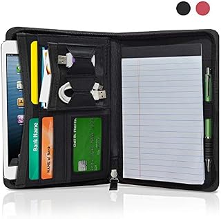 VNOM Small Zipper Portfolio Padfolio File Folder Professional Leather Folio Binder Notepad Interview