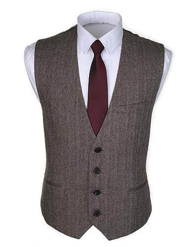 Ruth&Boaz 3Pockets 4Buttons Wool Herringbone Tweed Business Suit Vest