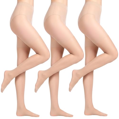 Telooco 3 Pairs Nude Tights Ultra-Thin Sheer Tights for Women Flesh-Colored Leggs Pantyhose for Women Breathable Rompers, Nude Stockings Perfect for Sandals