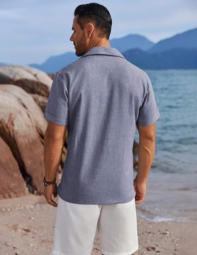 Image of COOFANDY Men's Button Down Shirts Short Sleeve Casual Shirts Summer Beach Linen Shirts with Pocket